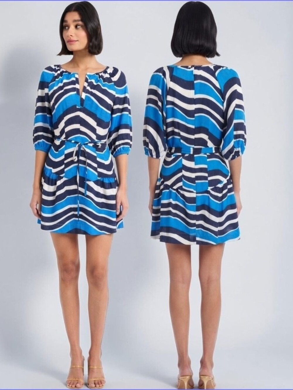 MAGGY LONDON The Good Journey Nautical Wavy Striped Mini Dress - Size 6